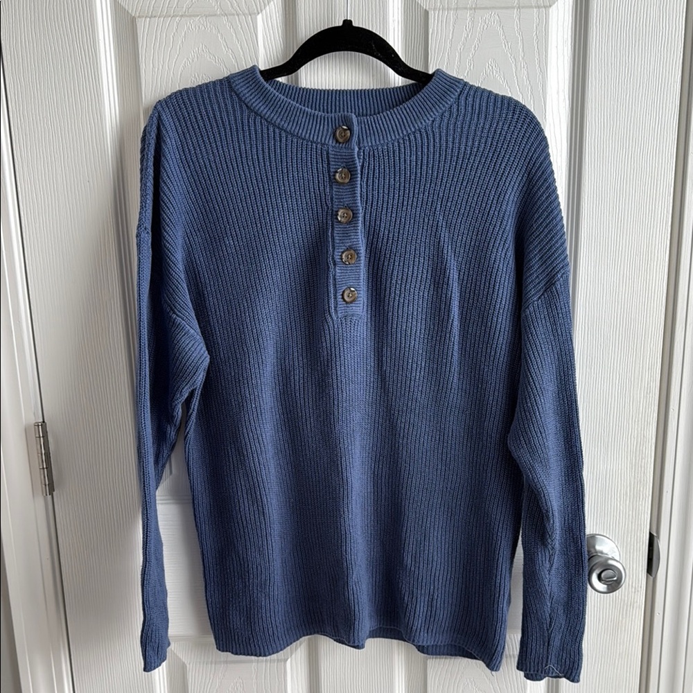 Women’s Henley Blue Sweater